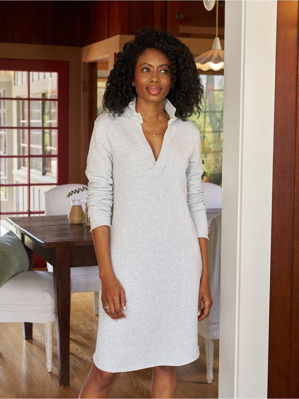 Frank & Eileen Nicole Popover Henley Dress Triple Fleece Gray Melange Large L